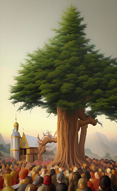 Free sequoia pine tree people illustration