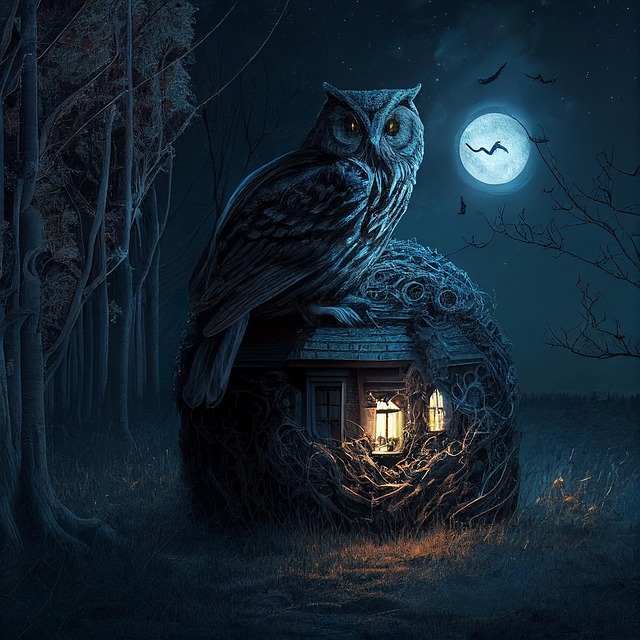 Free owl cottage house illustration