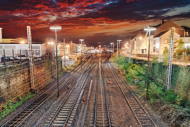 Comboio, Estação, Trilho, Pôr Do Sol