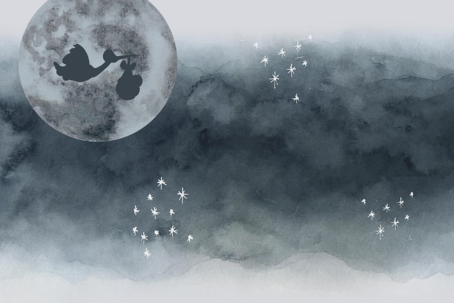 Download free HD stock image of Stars Stork Free stars stork birth illustration