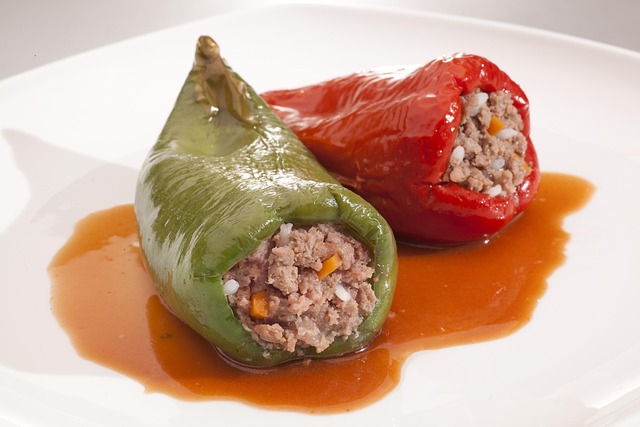 Pimientos Rellenos, Carne Picada, Arroz