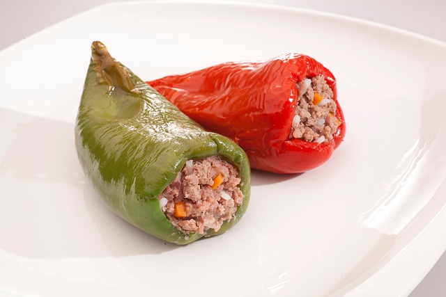Pimientos Rellenos, Carne Picada, Arroz