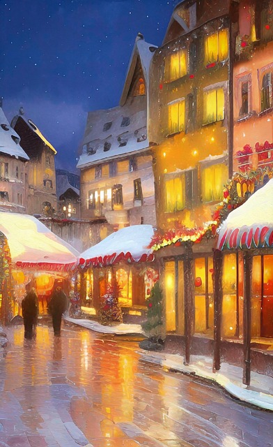 Free christmas card winter city illustration