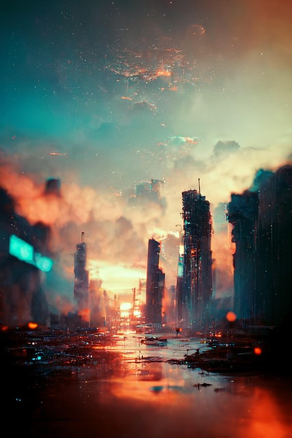 Futurista, Cidade, Pôr Do Sol, Distopia