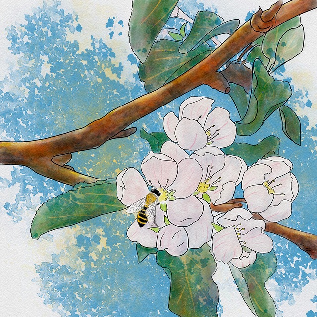 Free bee insect flowers illustration