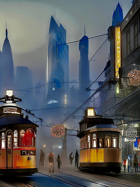 Free city urban steampunk illustration