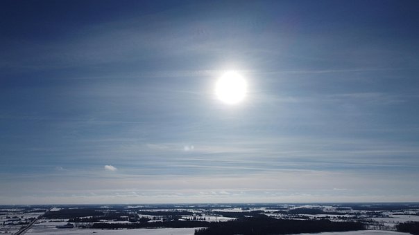 Vinter, Land, Sol, Skyline, Sne, Skyer