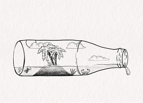 Botella, Cangrejo, Tesoro, Isla, Playa