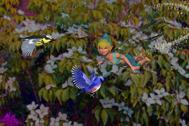 Free fairfolk hummingbird fairy illustration