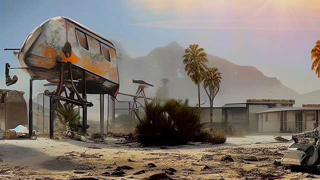 Free caravan reside cyberpunk illustration