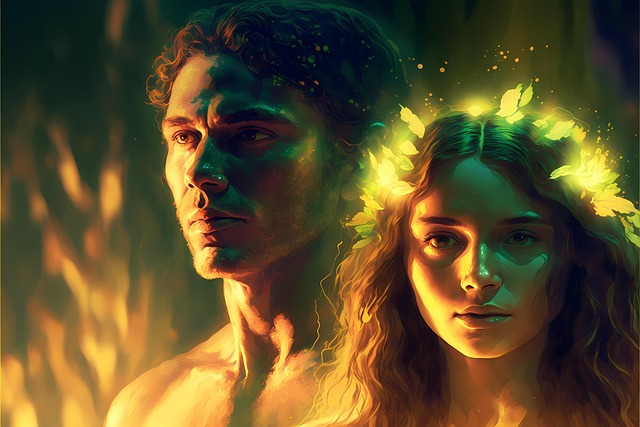 Free adam and eve creation couple illustration