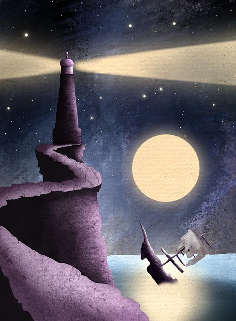 Free lighthouse shipwreck night illustration