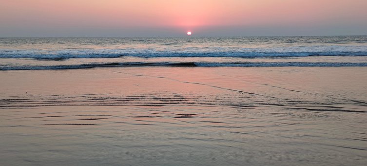 Solnedgang, Natur, Strand, Goa