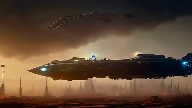 Free steampunk airship spaceship illustration
