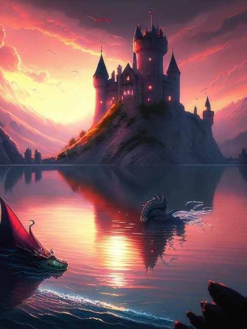 Free lake nature castle illustration