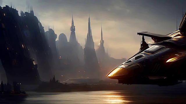 Free steampunk spaceship space station illustration