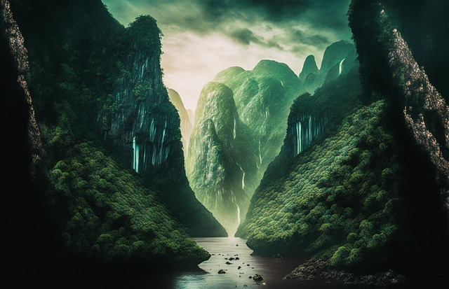 Free waterfall mountains trees illustration