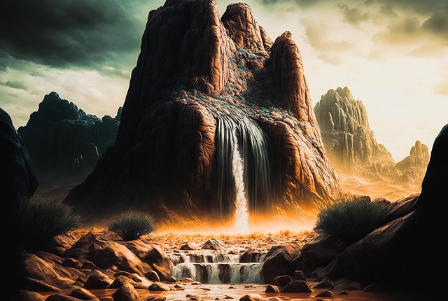 Free desert waterfall fantasy illustration