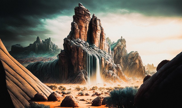 Download free HD stock image of Desert Waterfall Free desert waterfall fantasy illustration