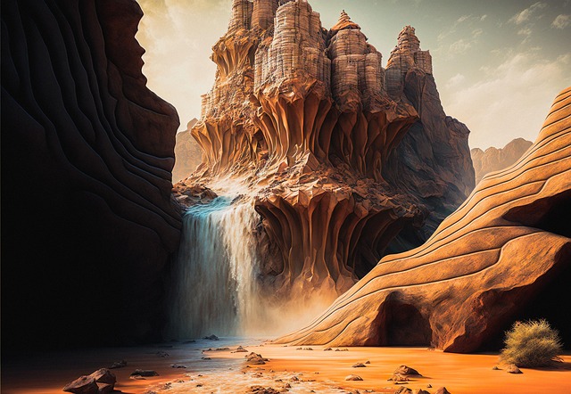 Download free ai generated art of Desert River images Free desert river waterfall illustration