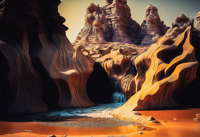 Free desert river waterfall illustration