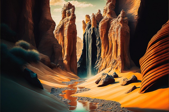 Free waterfall desert fantasy illustration