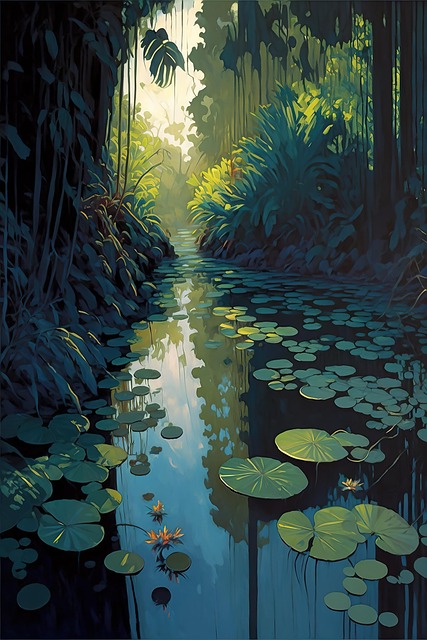 Free giant water lilies lake forest illustration