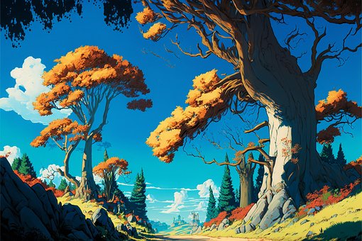 Anime, Skog, Natur, Trær, Himmel