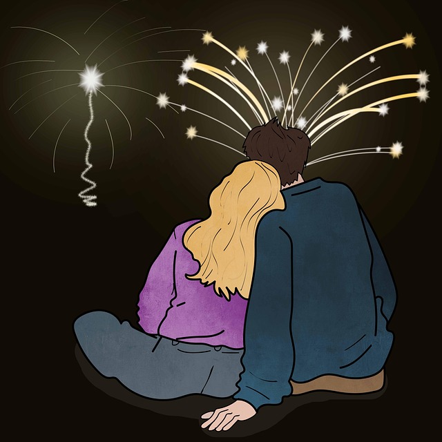 Free new year's eve couple fireworks illustration