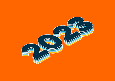 新年, 等距的, 3D, 橙色的, 蓝色的, 黄色, 年, 开始, 日历