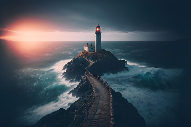 Free lighthouse sea wave illustration