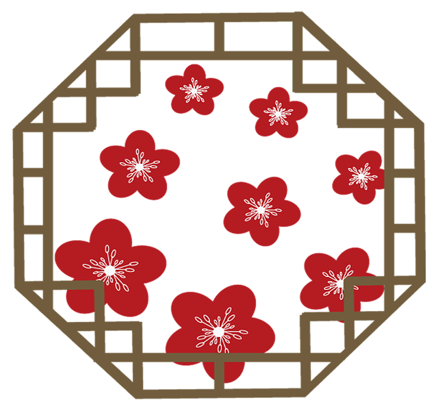 Free plum blossoms red flowers dancheong pattern illustration