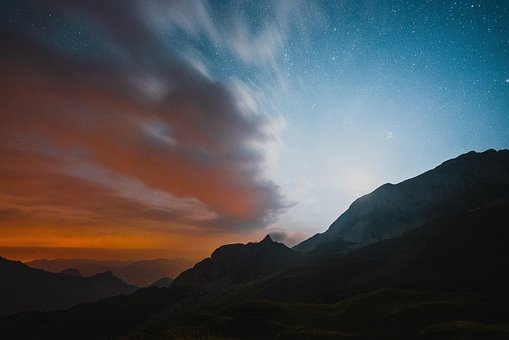 Sterne, Raum, Galaxis, Universum, Berg