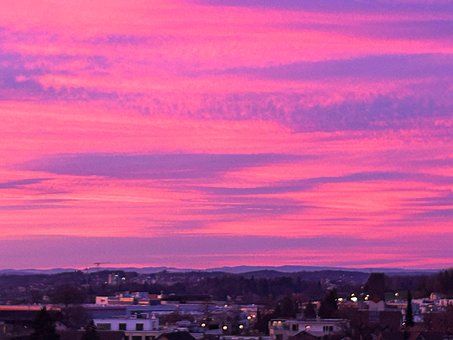 Sonnenuntergang, Dorf, Himmel, Wolken
