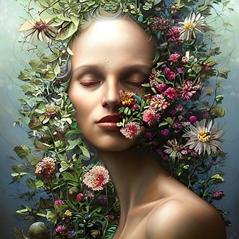 Vrouw, Bloemen, Kroon, Natuur, Gezicht