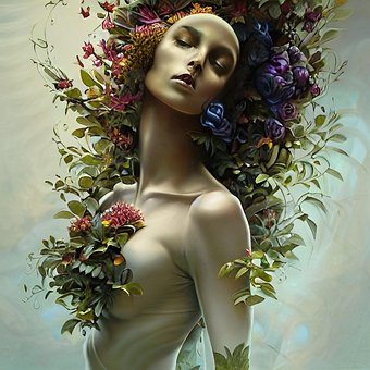 Vrouw, Bloem Achtergrond, Bloemen