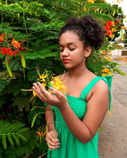Flores, Verde, Chica, Hermosa, Cara