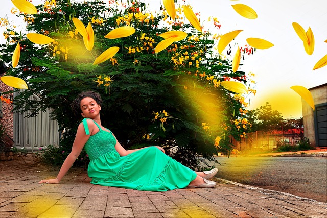 Chica, Amarillo, Flores, Luz, Colores