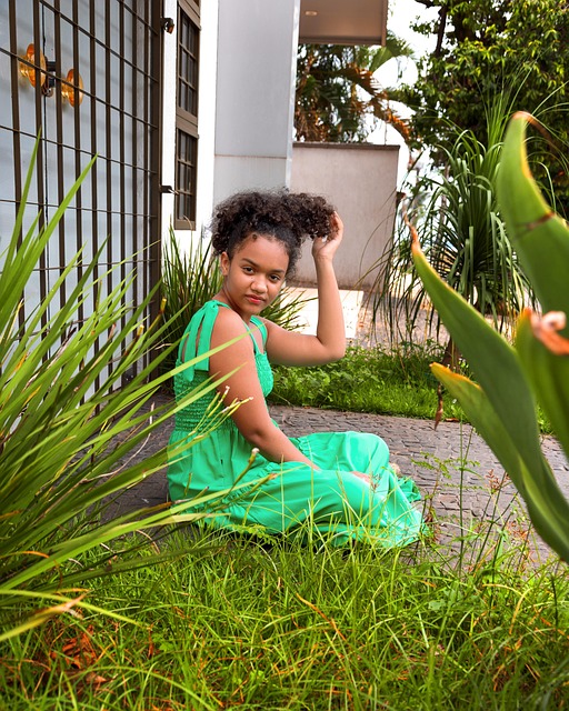 Chica, Verde, Luz, Cabello, Retrato