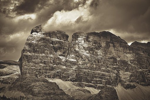 Montañas, Nubes, Niebla, Nieve, Rock