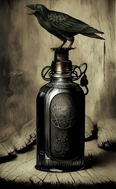 Free bottle crow mystical illustration