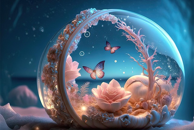 Free glass sphere butterfly shell illustration