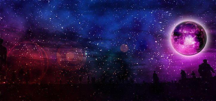 Måne, Nebula, Stjerner, Natt, Planet