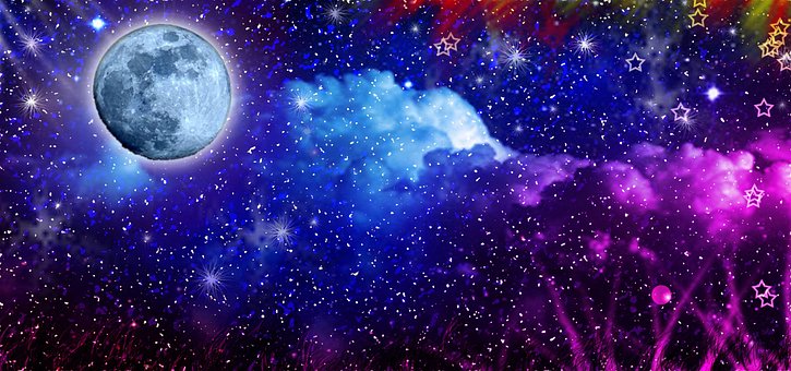Måne, Nebula, Stjerner, Natt, Planet