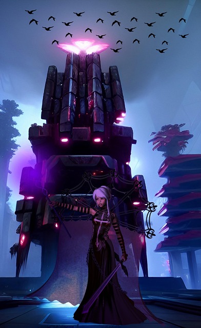 Free futuristic building witch fantasy illustration