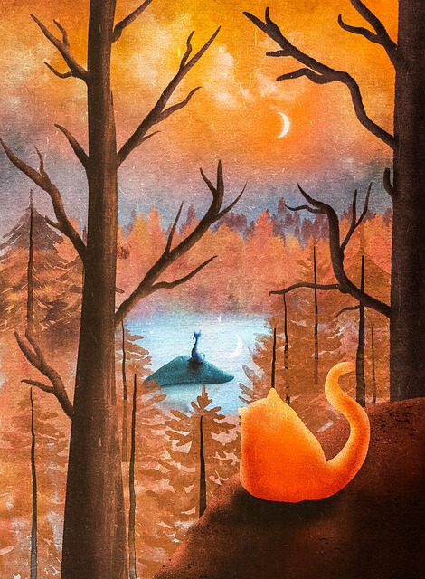 Free cats forest lake illustration