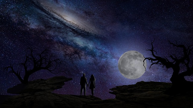 Free night sky space couple illustration