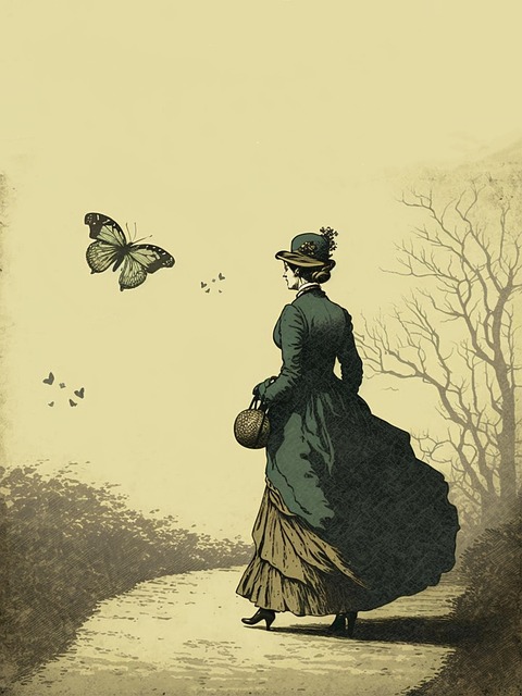 Vlinder, Vrouw, Pad, Vintage