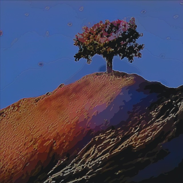 Free sunset hill tree illustration