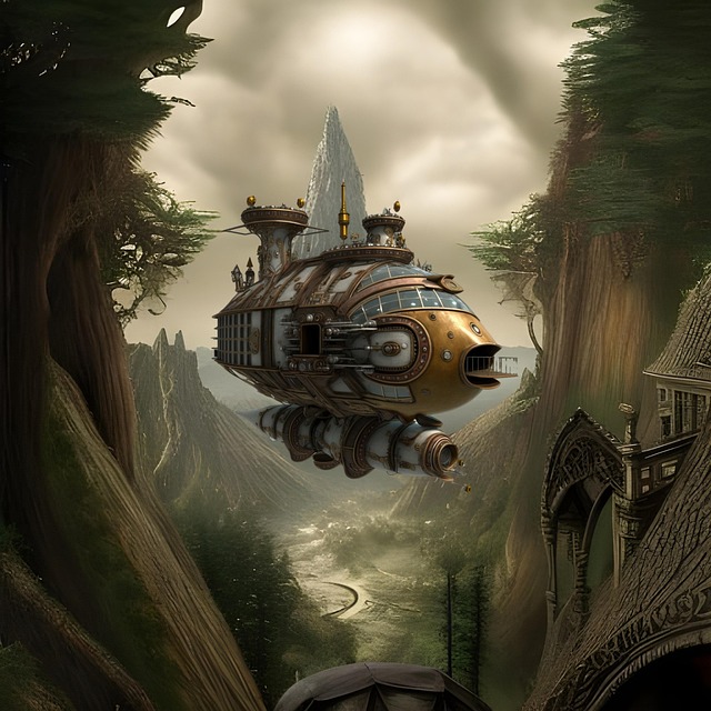 Download free HD stock image of Mountains Airship Free mountains airship valley illustration